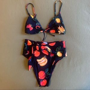 WeWoreWhat Black Multifruit High-Waisted Triangle Bikini